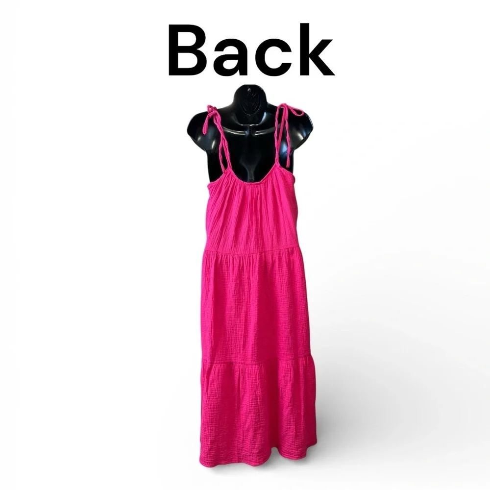 New In Cotton Gauze Summer Sundress with Spaghetti Straps Lined Fuchsia Pink NWT - Picture 2 of 6
